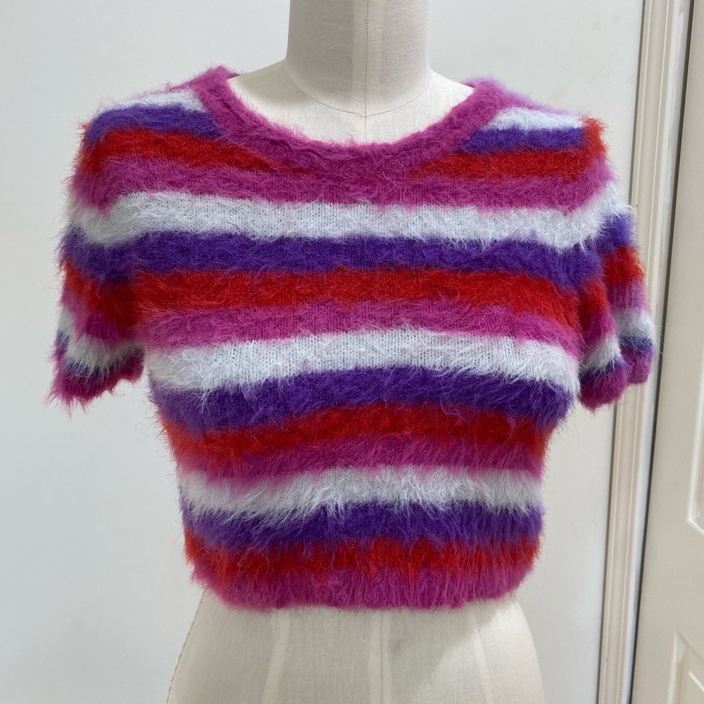 Urban Outfitters Kimchi Blue Fuzzy Striped Crop Top Size Large - Picture 9 of 9
